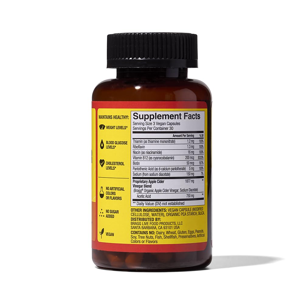 Bragg Energy ACV Capsules aptas para gluten para dietas sensibles.