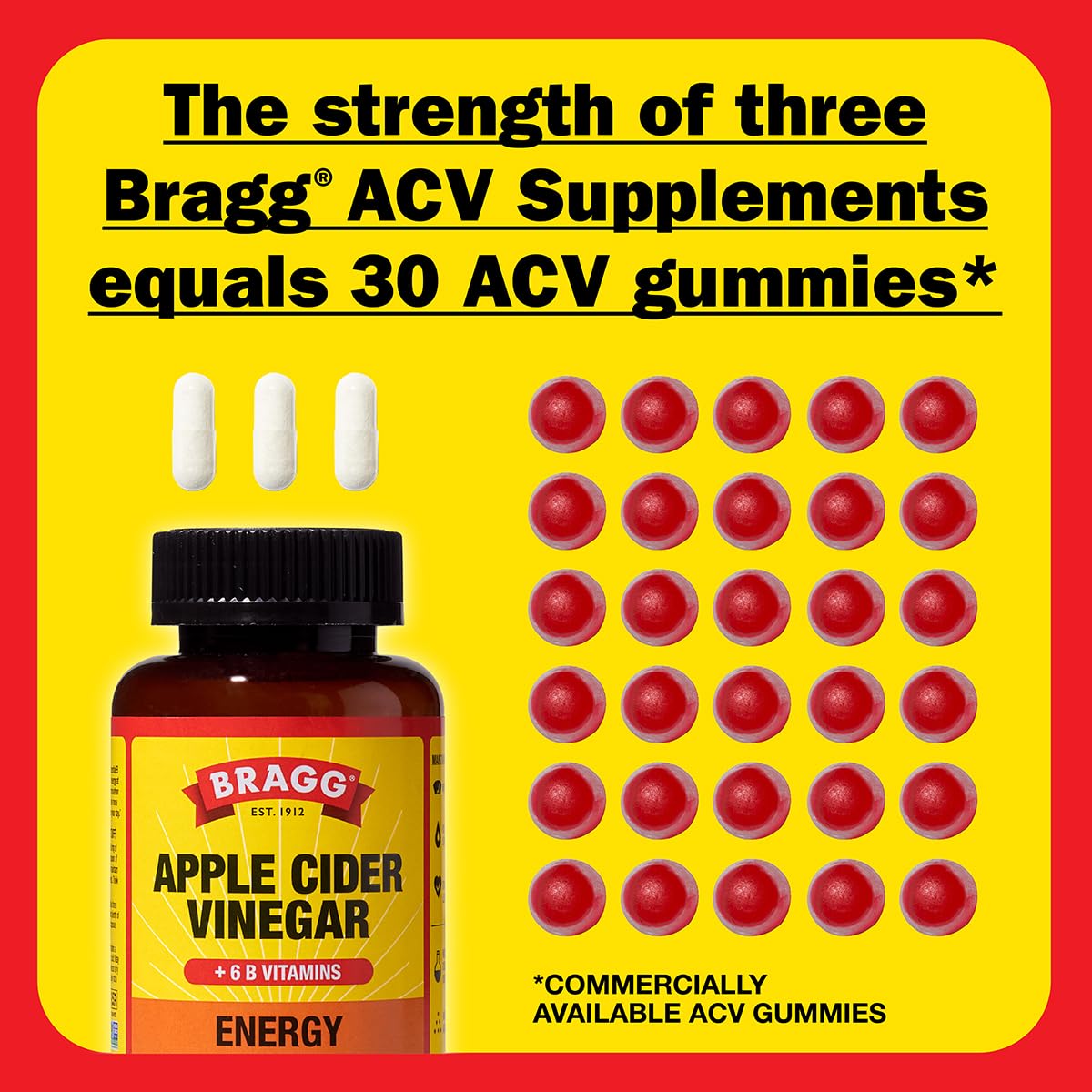Mezcla acetica y vitaminas B en cápsulas Bragg.