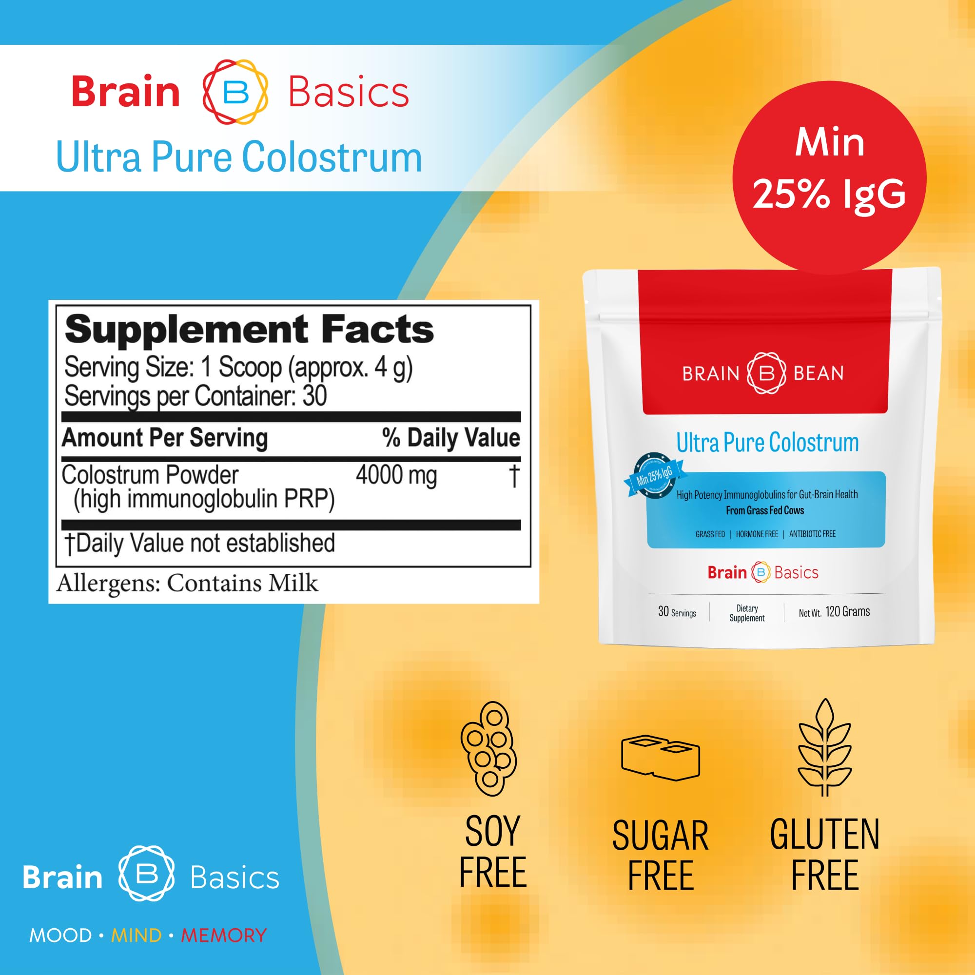 Brain Bean Colostrum mezcla con frutas para batido sabroso.
