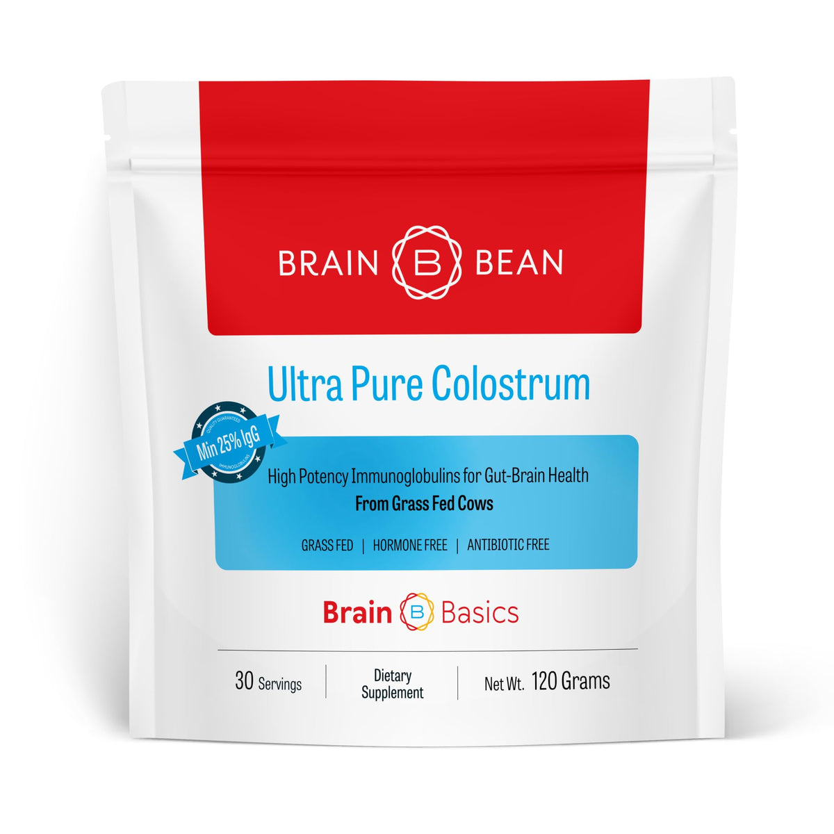 Brain Bean Colostrum polvo Ultra Pura para apoyo digestivo suave.