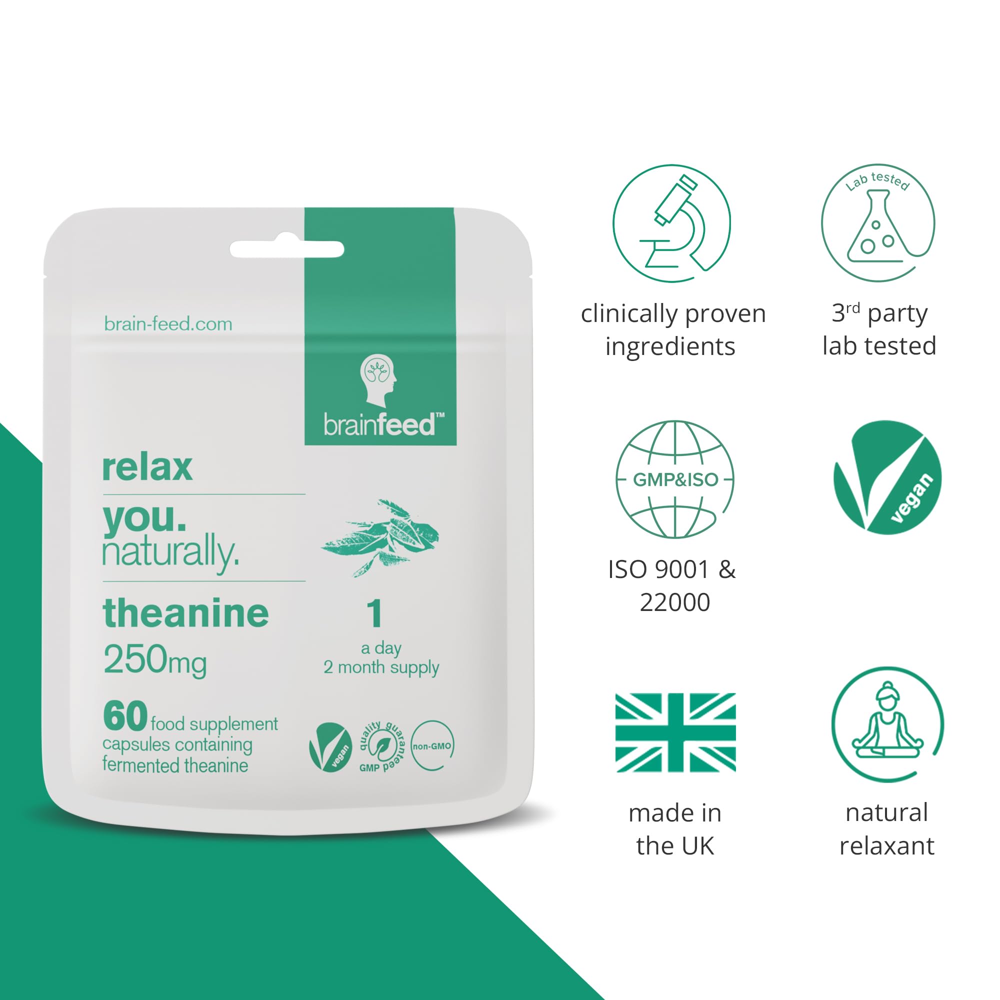 Formato vegano Brain Feed L-teanina para dietas sin productos animales