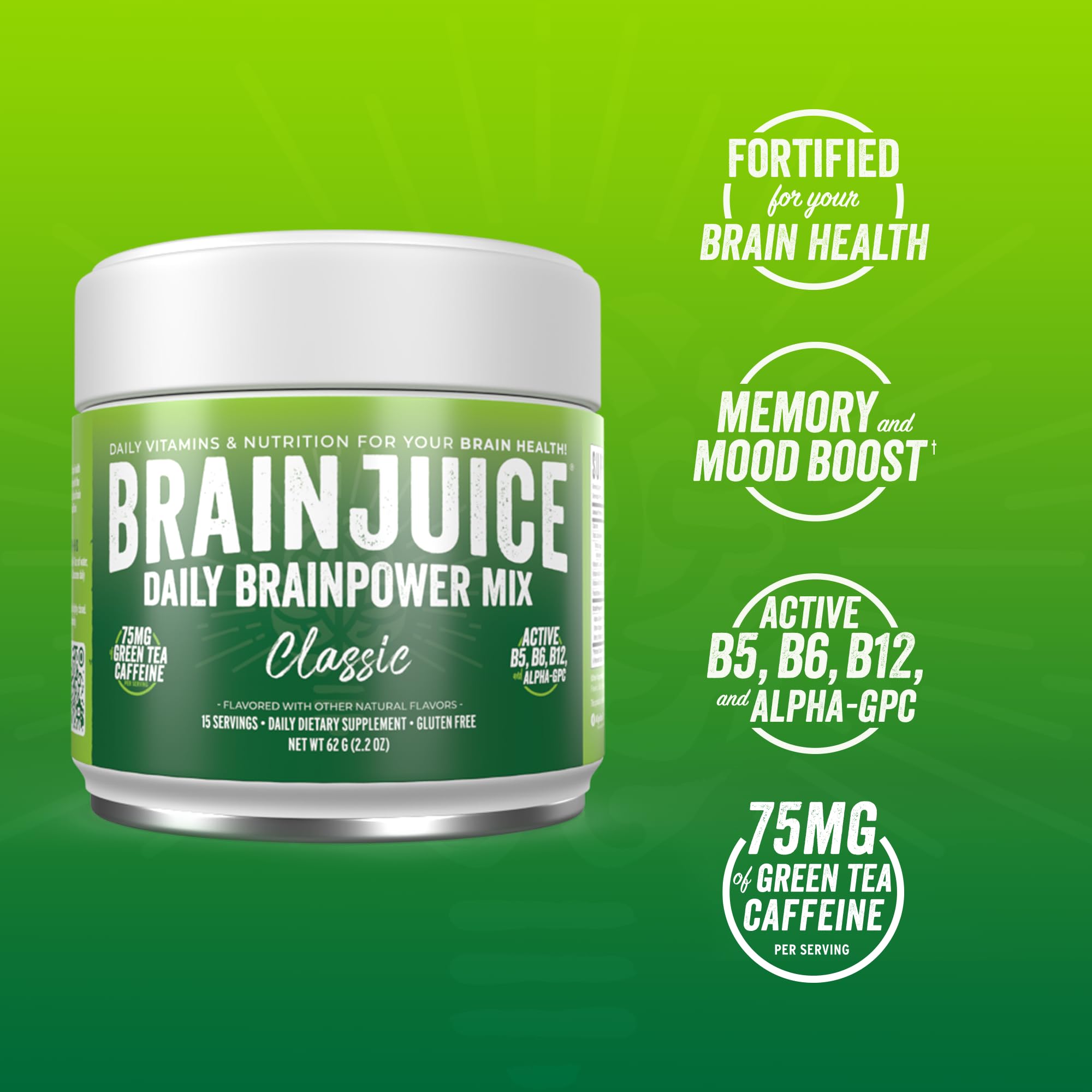BrainJuice Classic polvo-medida facilita la dosificación para concentración.