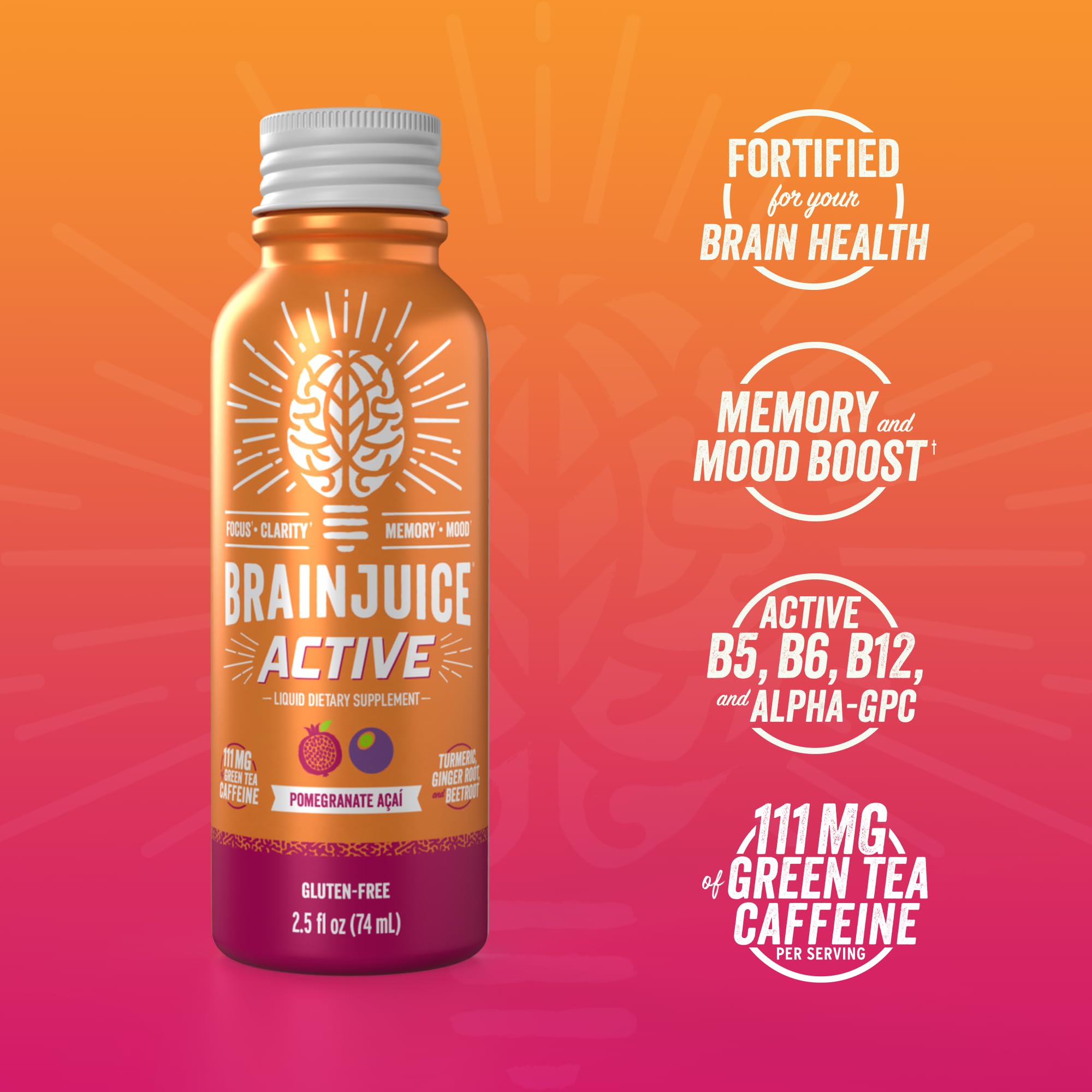 BrainJuice Active sabor Granada Acai: bebida frutal para claridad diaria.