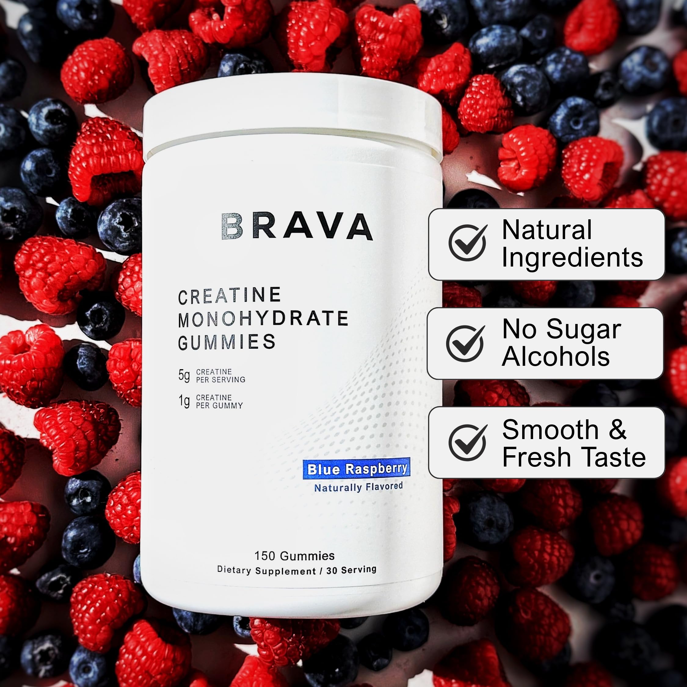Brava Creatine Gummies fabricadas en EE. UU. con control de calidad.