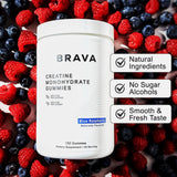 Brava Creatine Gummies fabricadas en EE. UU. con control de calidad.