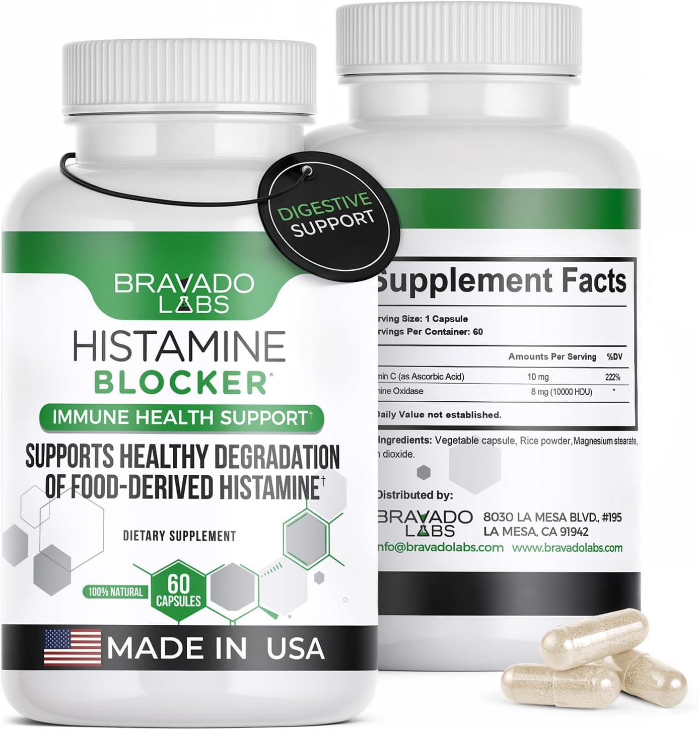 Bravado Labs DAO cápsula, apoyo digestivo diario para la histamina