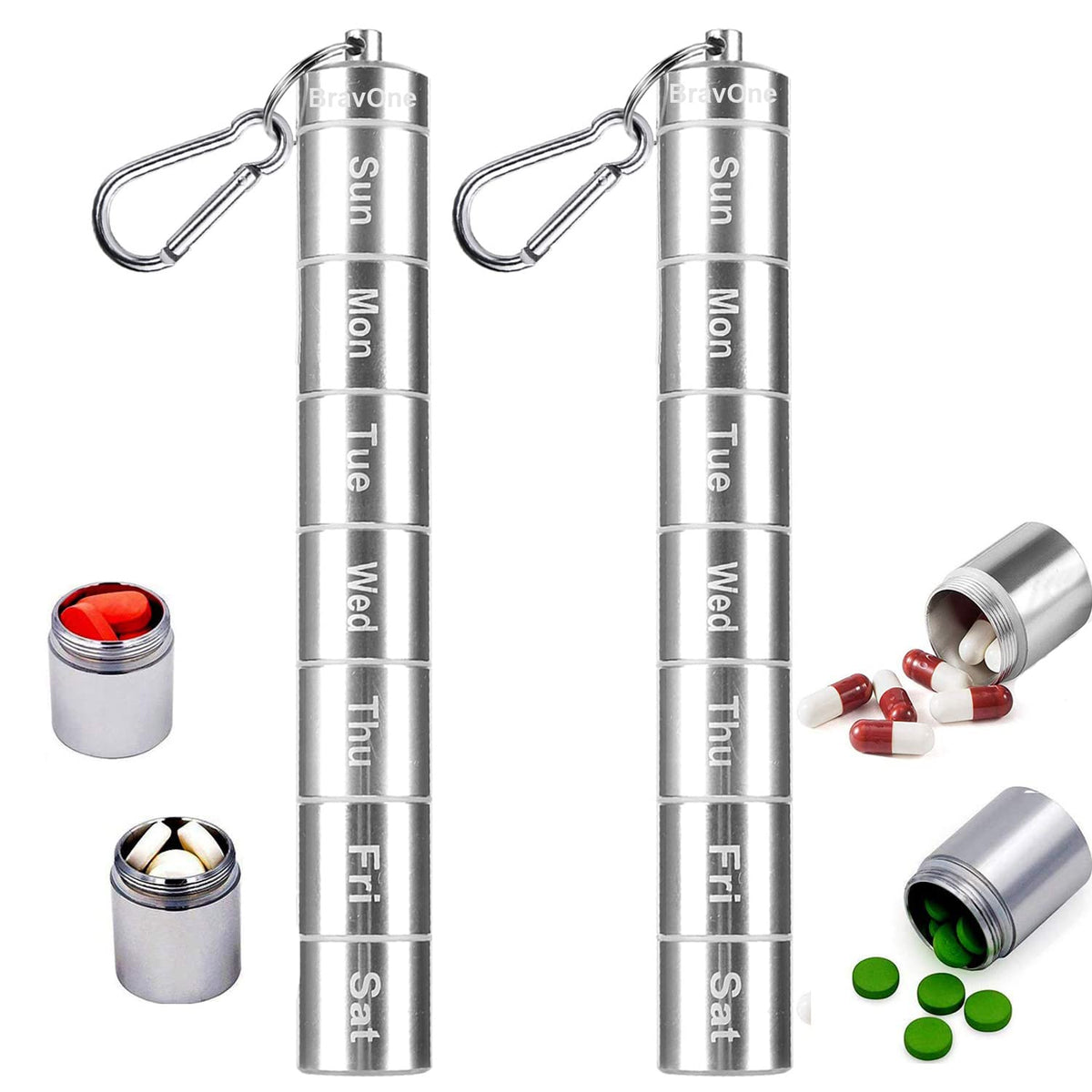 BravOne dos pastilleros semanales en aluminio, ligeros y duraderos para viajar