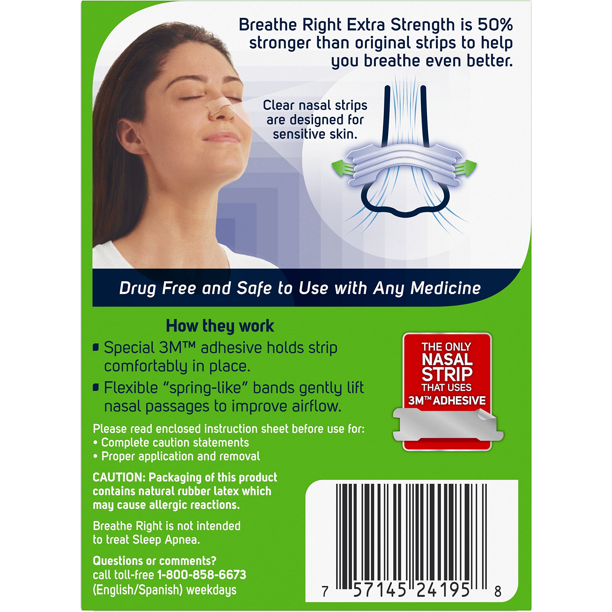 Breathe Right cinta nasal transparente para uso nocturno y descanso cómodo