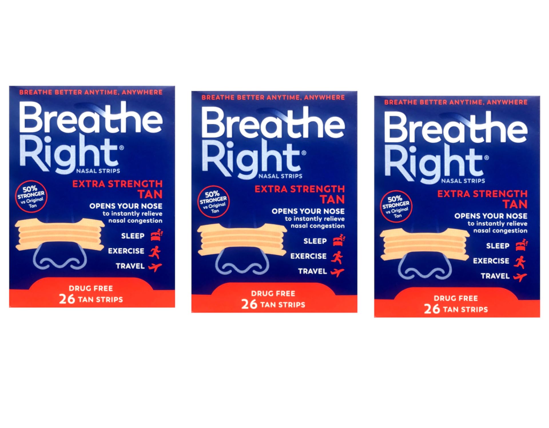 Caja de tiras nasales Breathe Right con diseño práctico