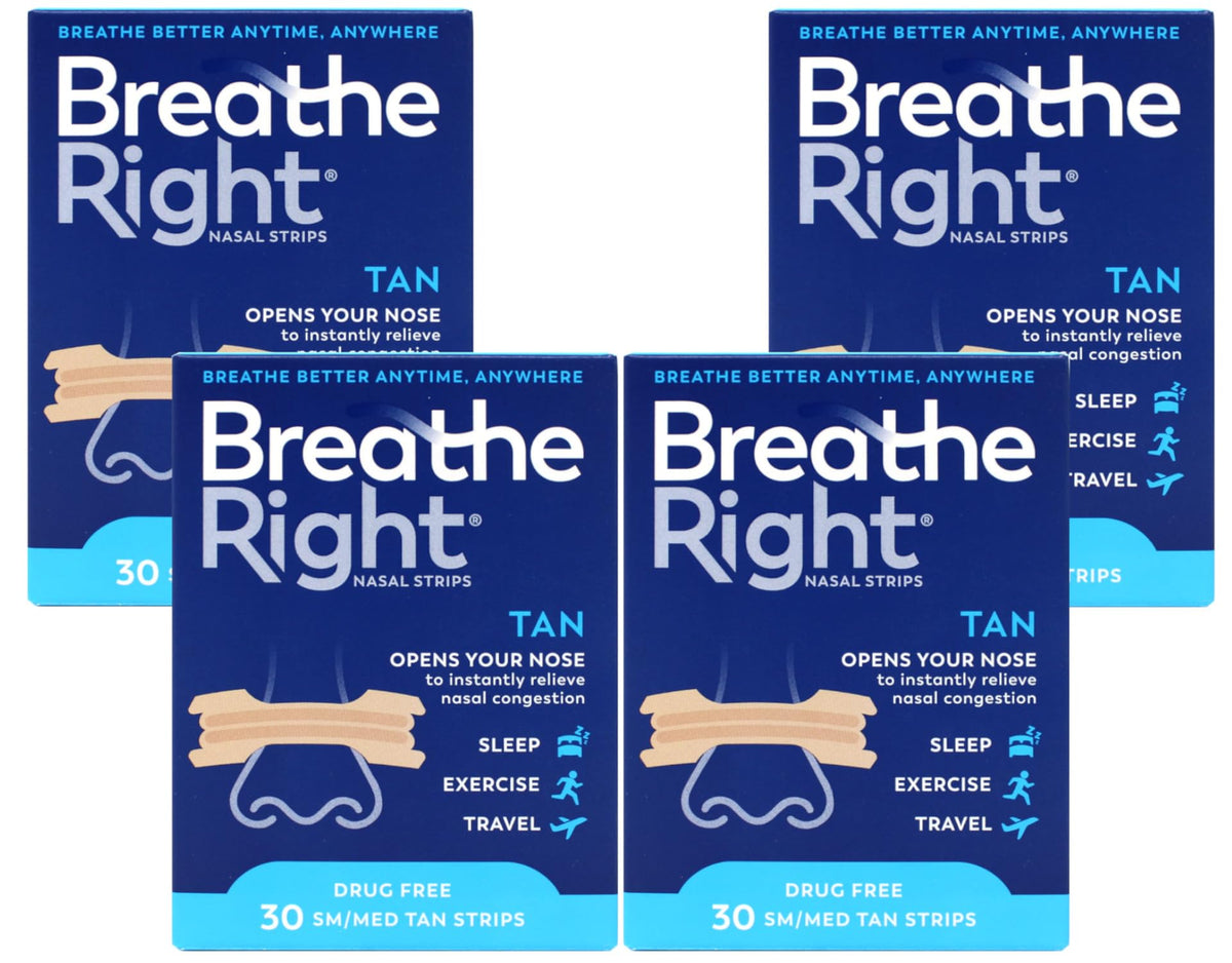 Tiras nasales Breathe Right Original tan para apertura nasal nocturna.