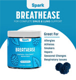 Envase de BreathEase gummies en vidrio, práctico para almacenamiento en casa.