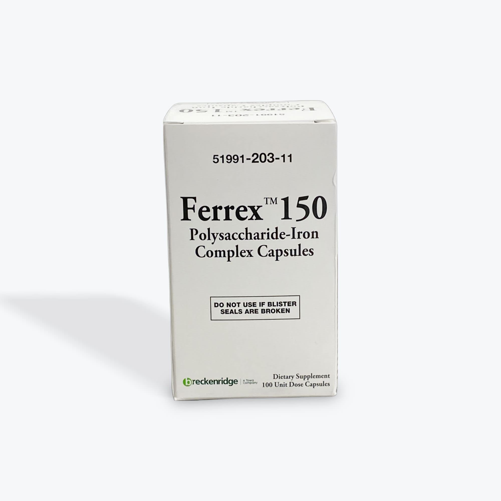 Ferrex 150 de Breckenridge, cápsulas de hierro, apoyo diario para energía y salud