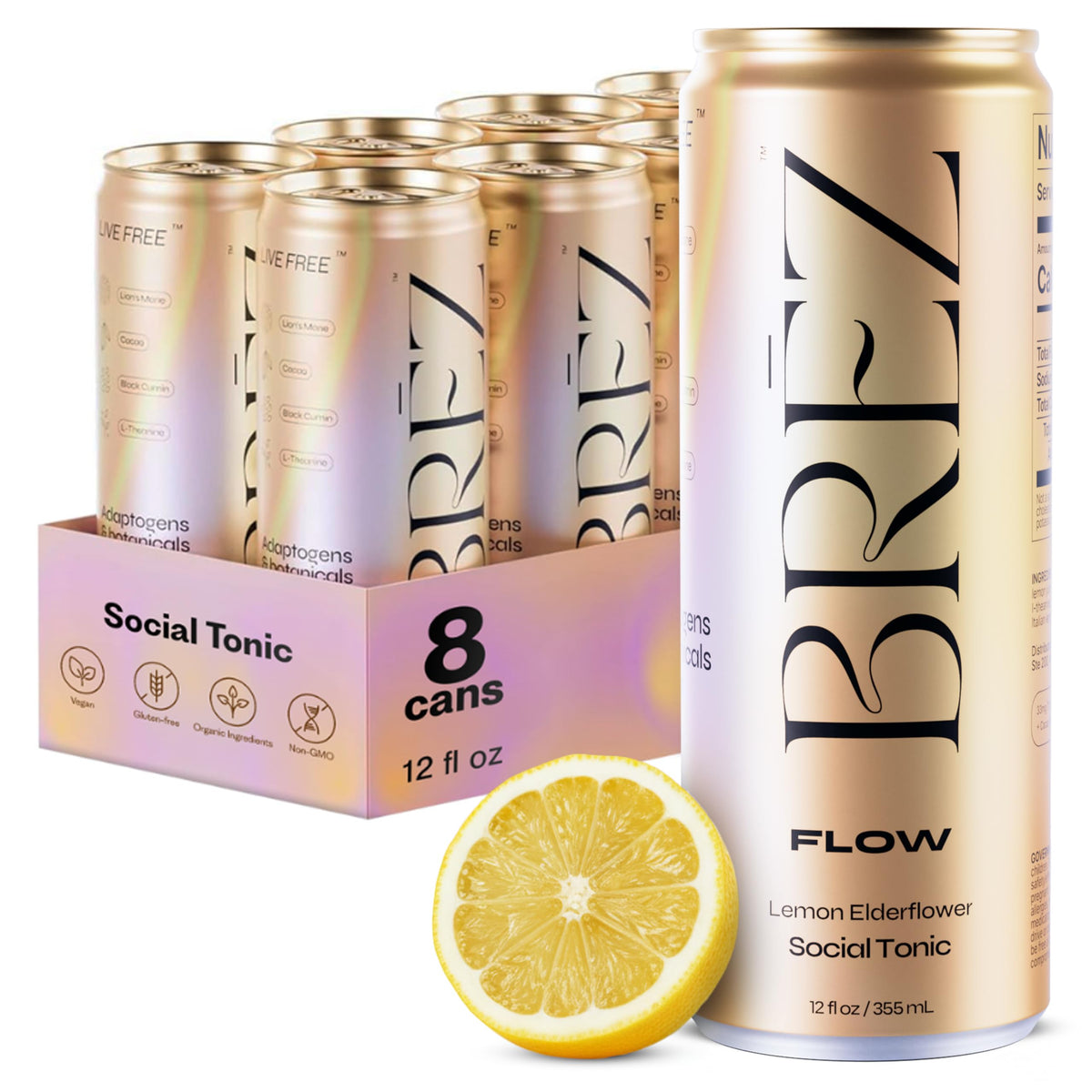 BRĒZ Flow: lata con melena de león y flor de saúco, refrescante para socializar sin alcohol.