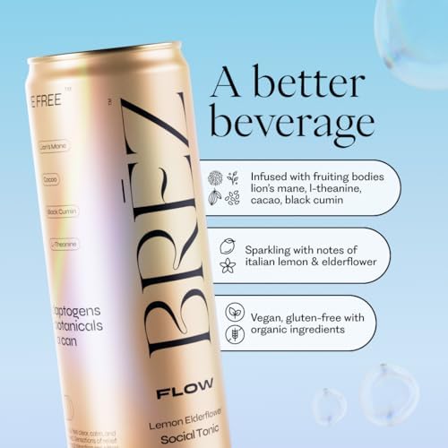 BRĒZ Flow: servir en vaso, burbujeo suave y sabor cítrico con flor de saúco.
