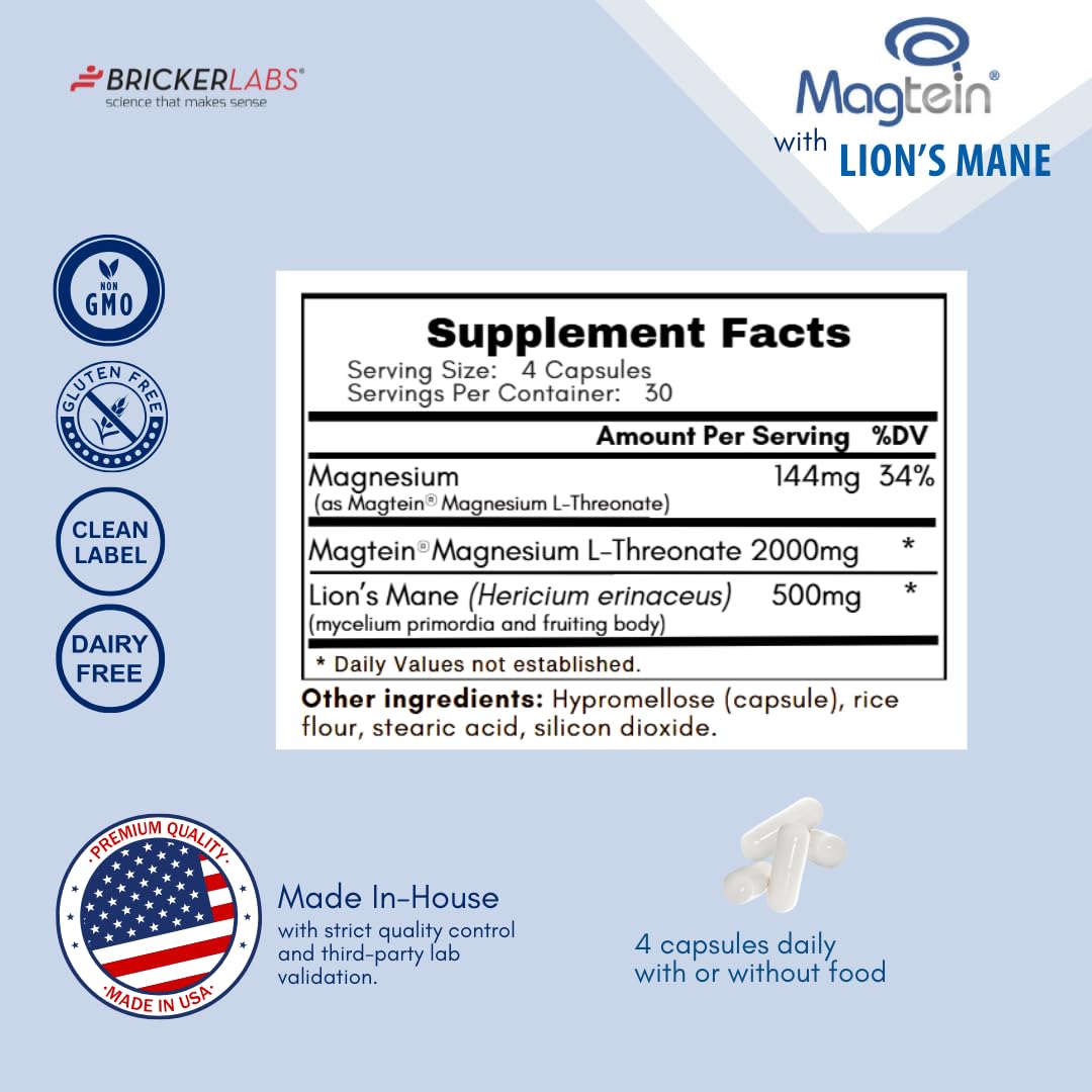 Bricker Labs Magtein: beneficios cognitivos posibles para memoria y enfoque.