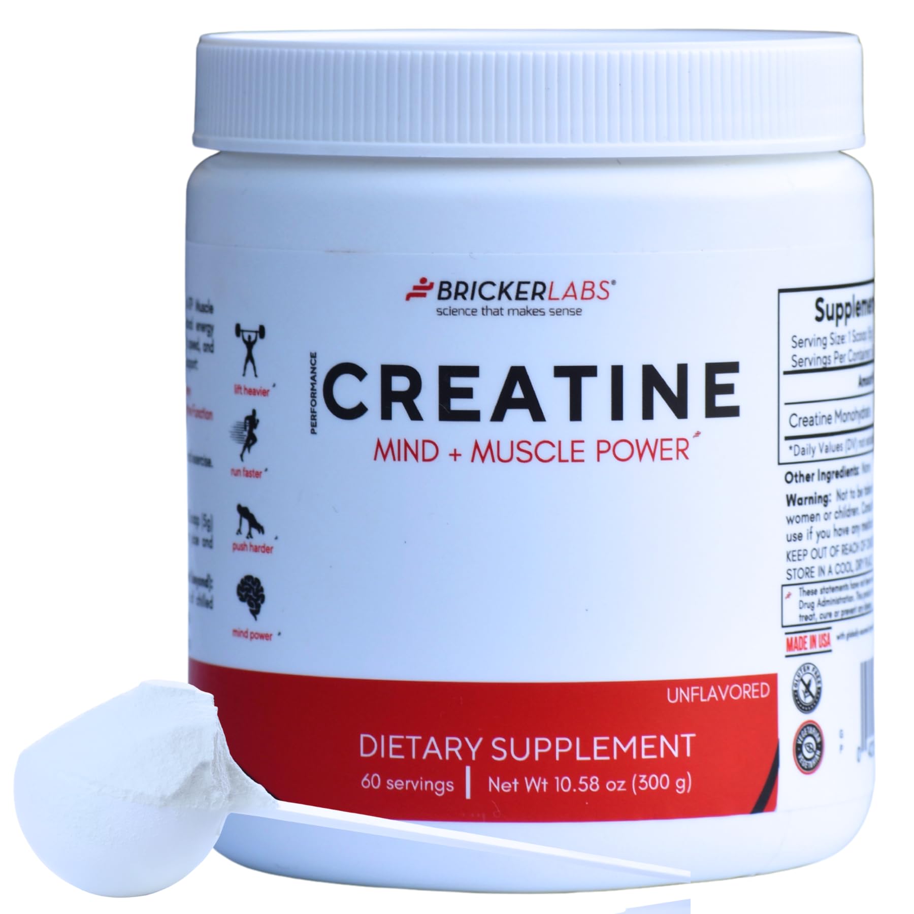 Bricker Labs Creatina Monohidrato: polvo disuelto en vaso para energía rápida durante entrenamientos