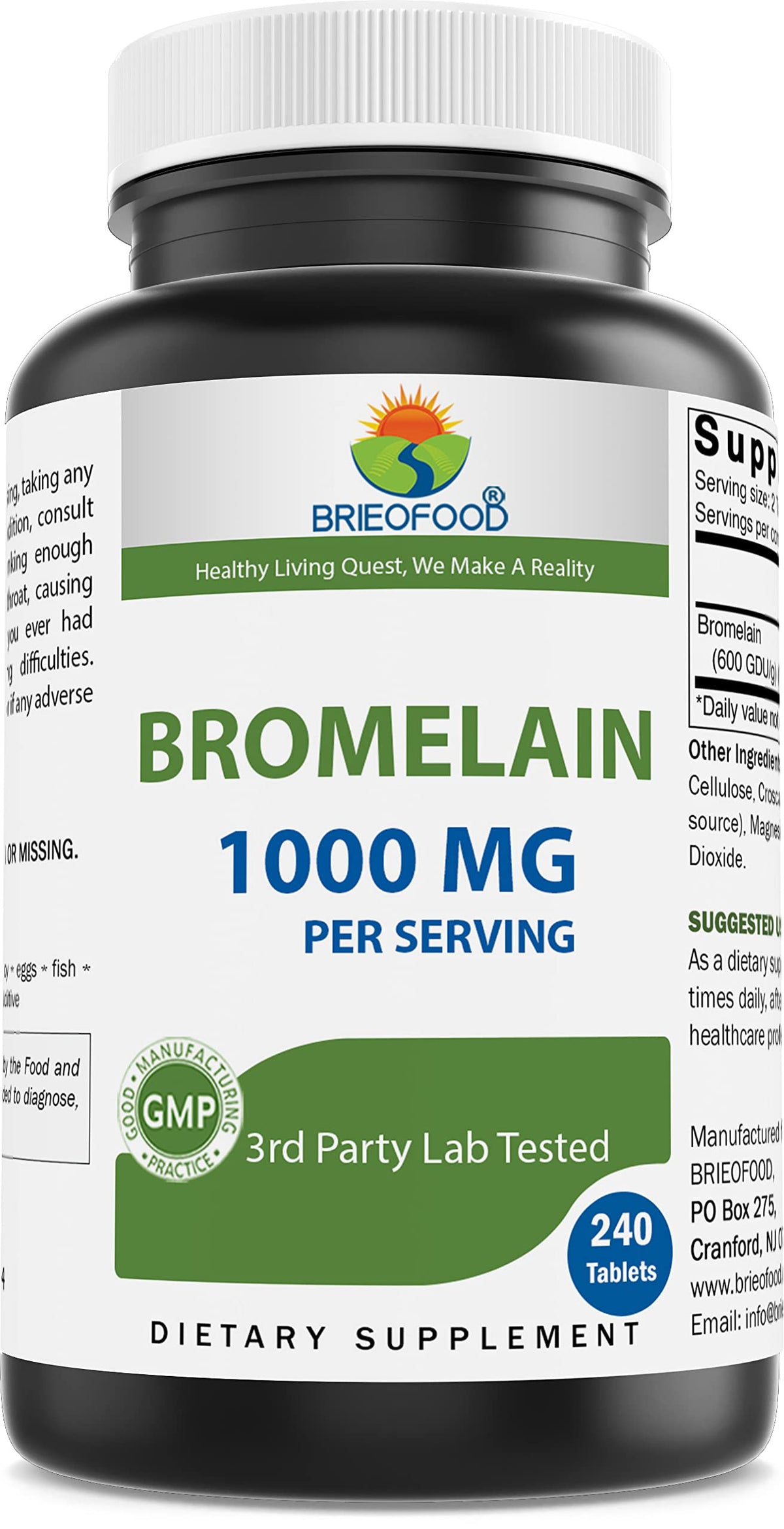 Brieofood Bromelina en botella con dosis de 1000 mg para uso diario
