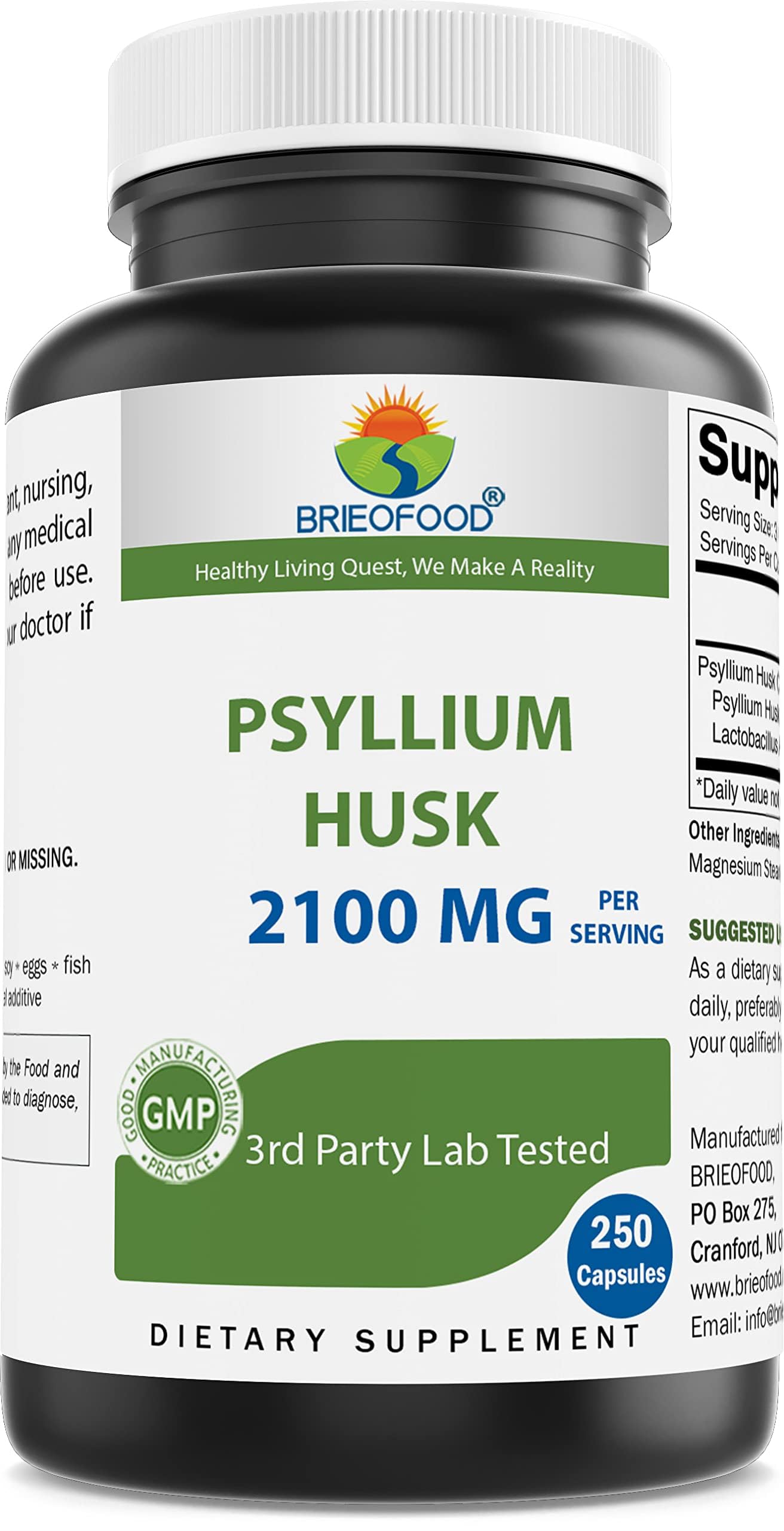 Brieofood: cáscara de psyllium en bote para apoyar la digestion