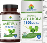 Brieofood Gotu Kola Orgánica 1500 mg en botella, apoyo a un estilo de vida saludable.