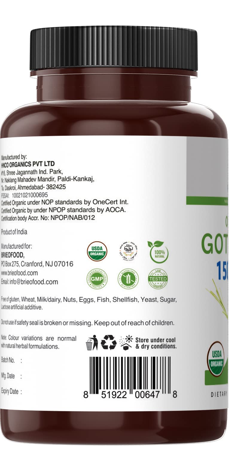 Brieofood Gotu Kola, producido en instalación GMP y registrada FDA, garantía de calidad.