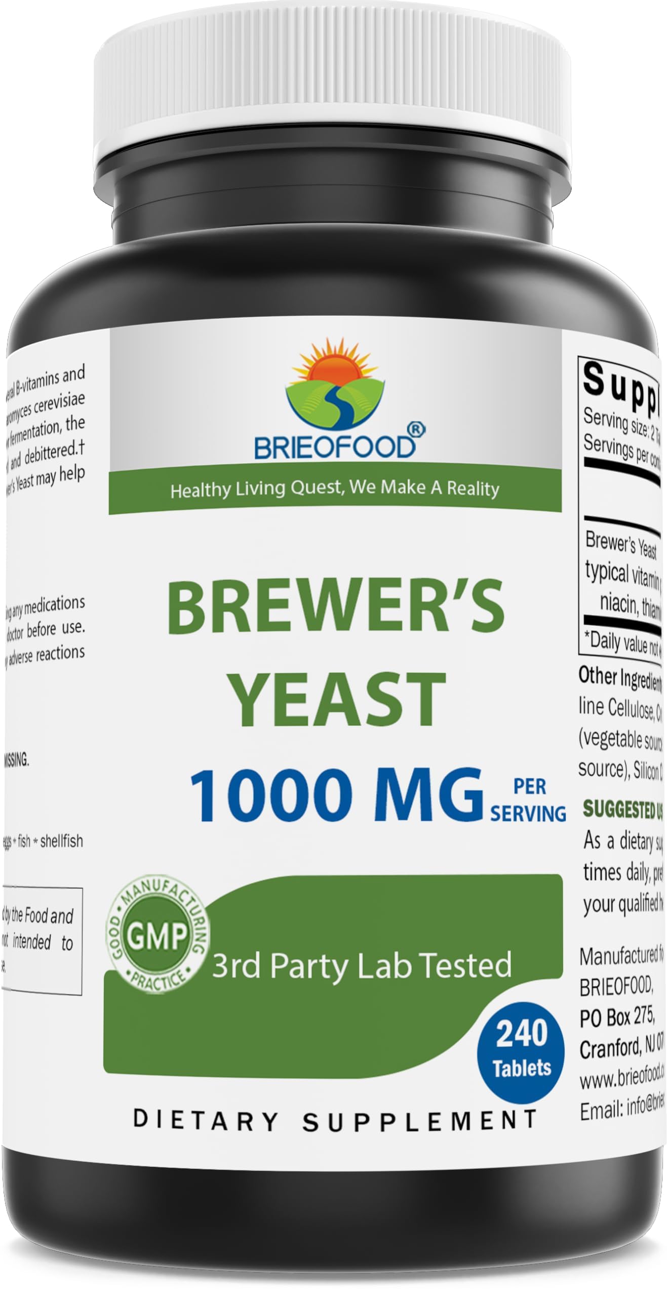 Brieofood Levadura de cerveza en botella con tabletas de 1000 mg para uso diario