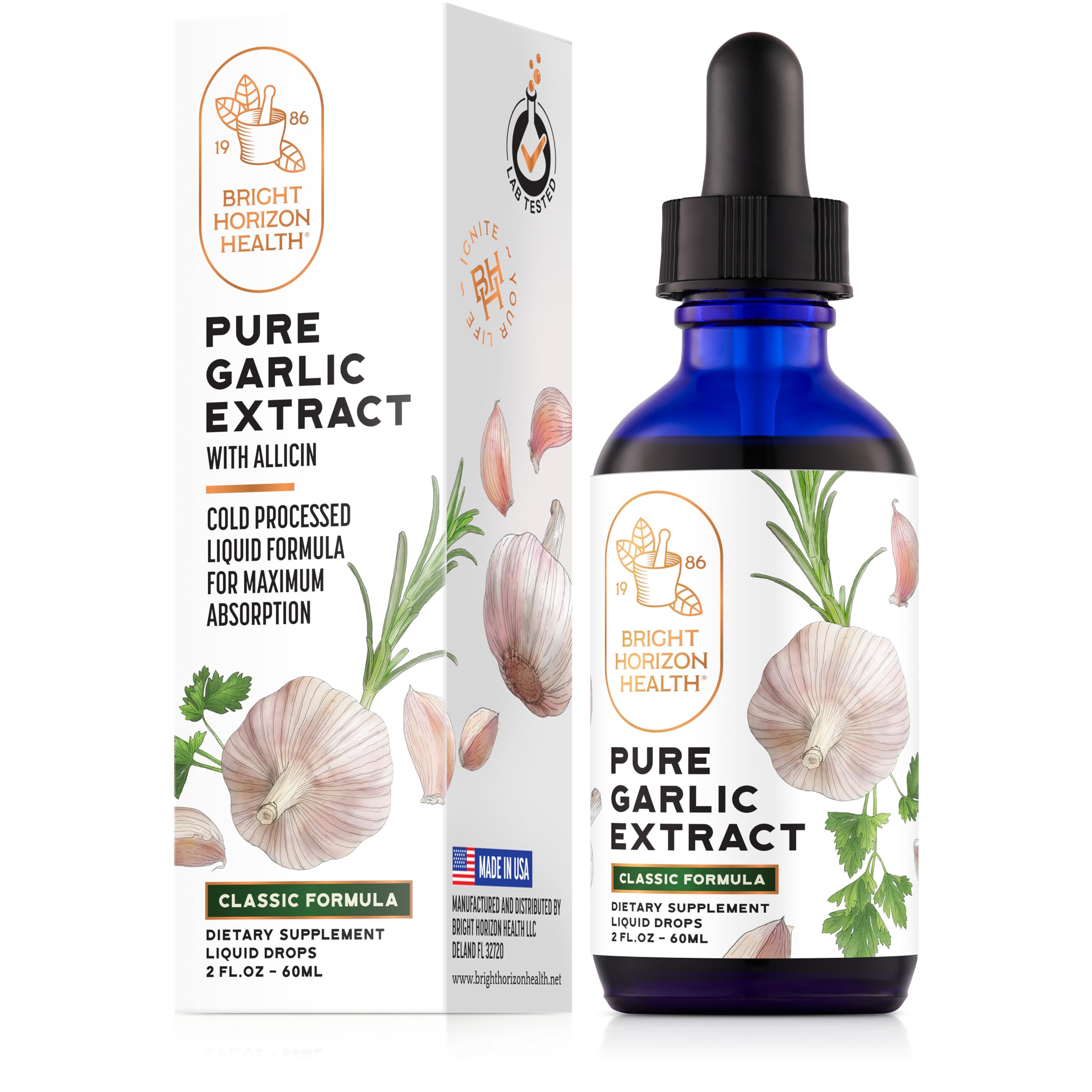 BRIGHT HORIZON HEALTH extracto de ajo puro en frasco de 2 oz para uso diario