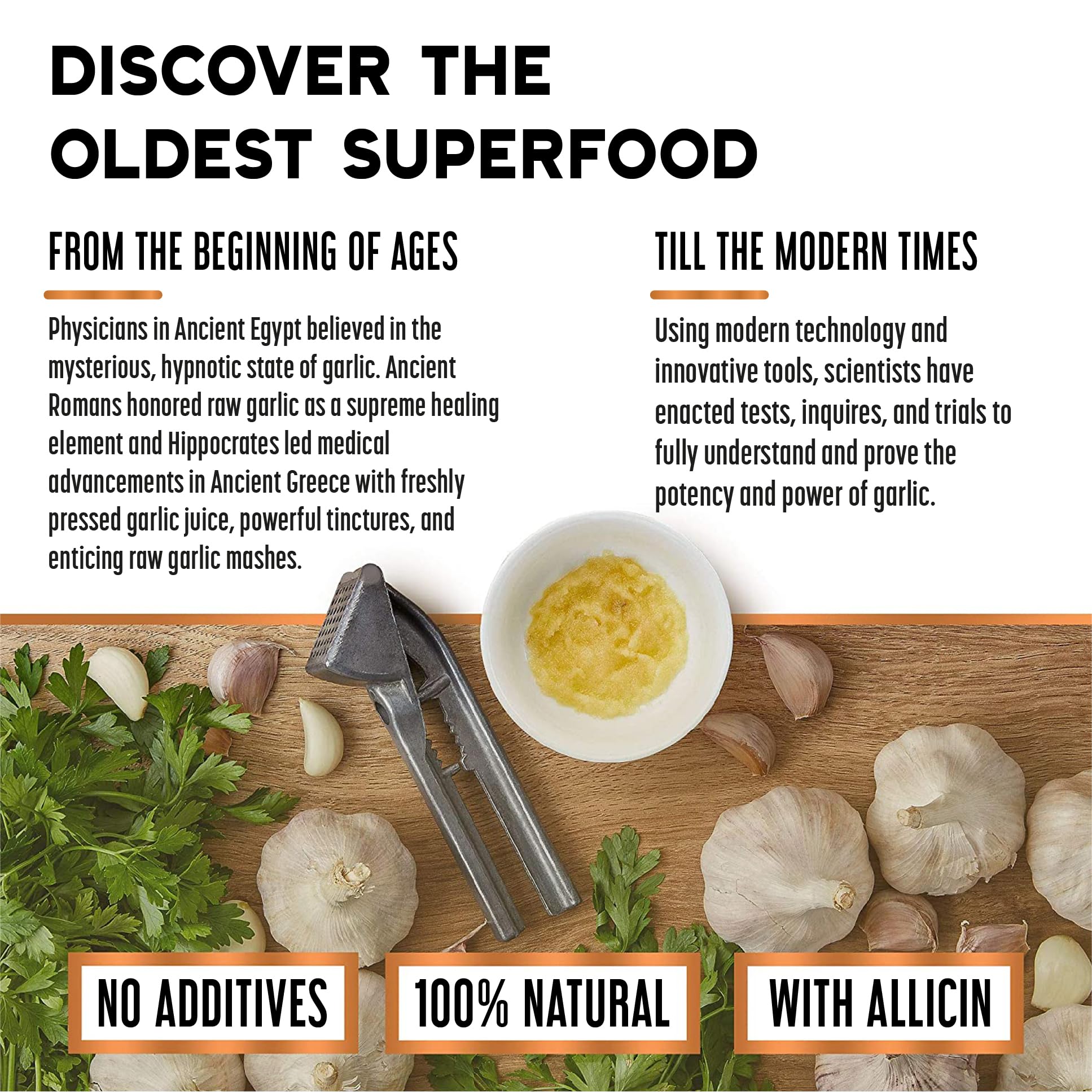 BRIGHT HORIZON HEALTH ingredientes simples: ajo crudo y preservante sin gluten