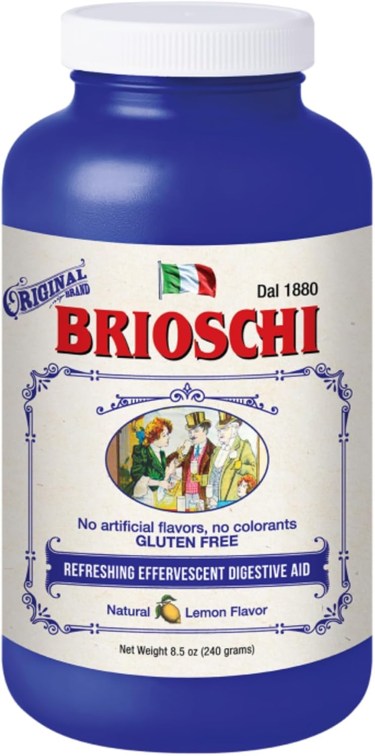 Brioschi Limón vista frontal de la botella, posible alivio ligero del malestar estomacal.