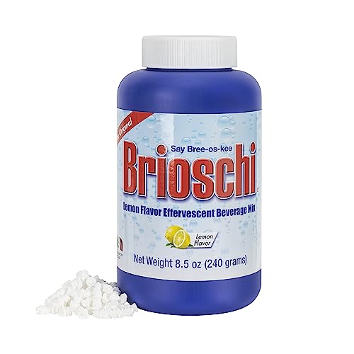 Etiqueta de Brioschi Limón, origen italiano, experiencia refrescante para molestias leves.