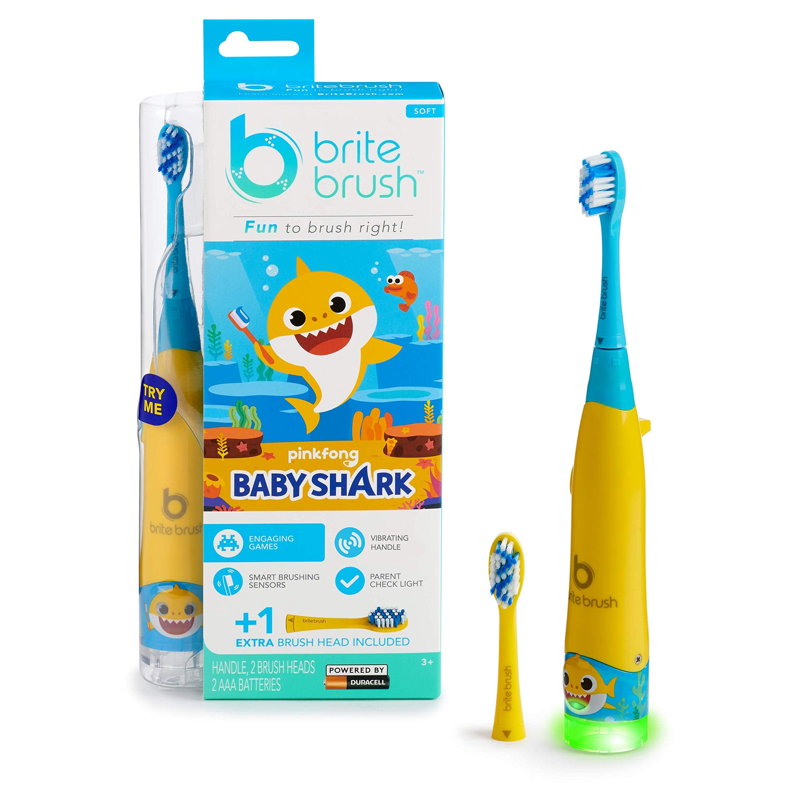 BriteBrush Baby Shark sensores inteligentes para cepillado completo.