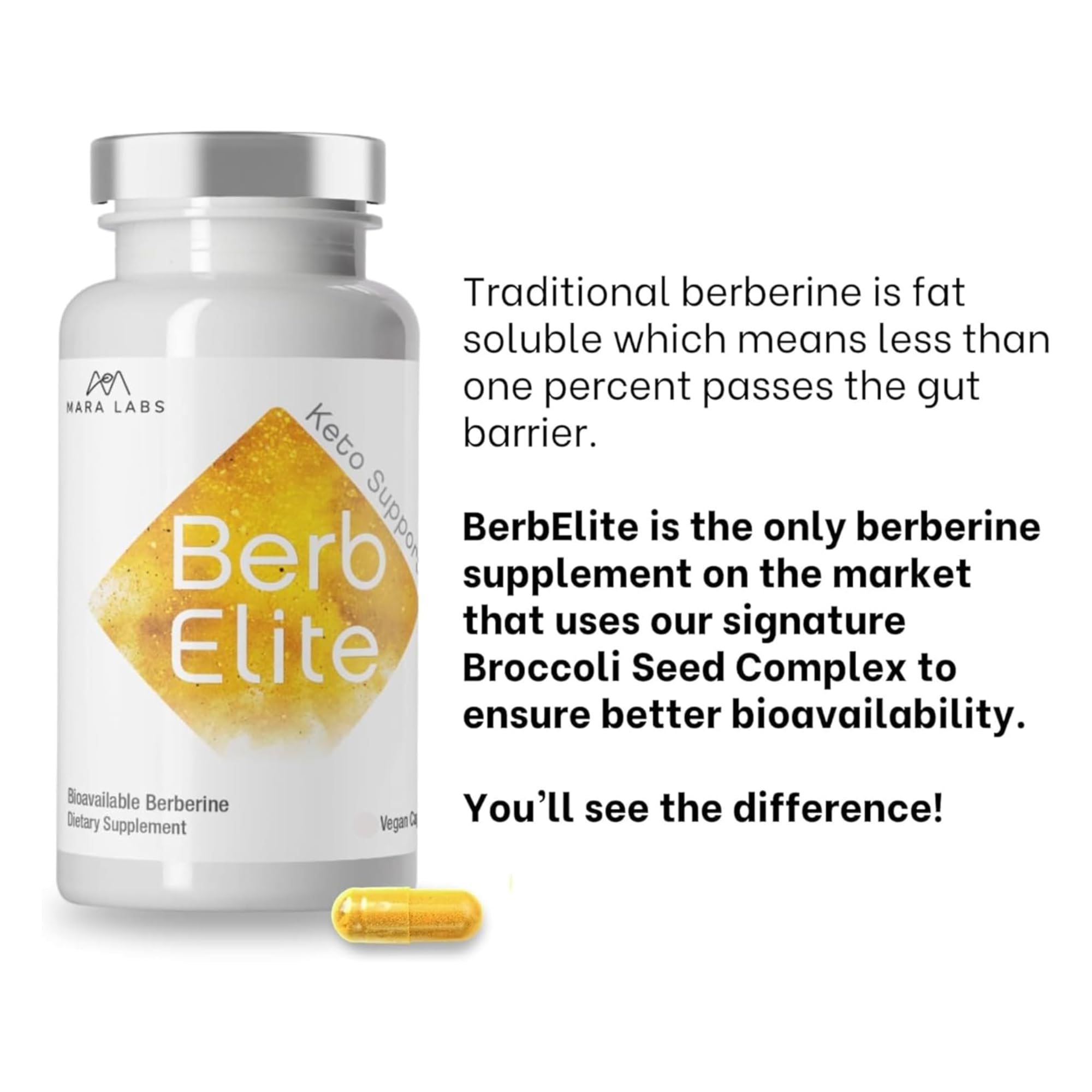 Etiqueta frontal de BerbElite con logo y beneficios destacados
