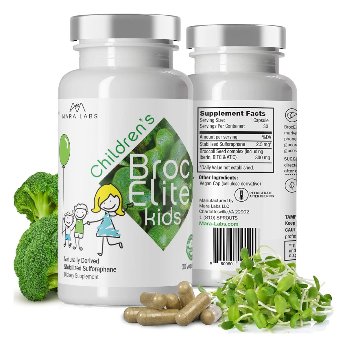 BrocElite Mara Labs Kids cápsula frontal, dosis suave para niños.