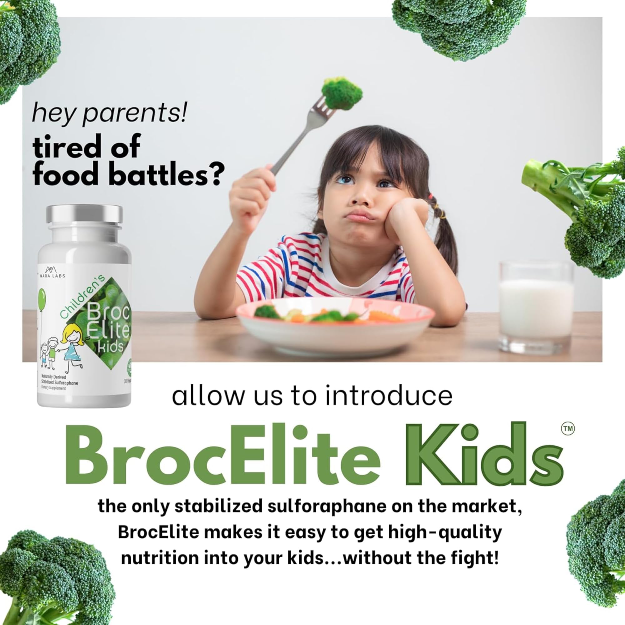 Empaque externo de BrocElite Mara Labs Kids, calidad y trazabilidad en EE. UU.