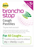 Bronchostop Buttercup Pastillas, empaque frontal, posible alivio suave de la tos.