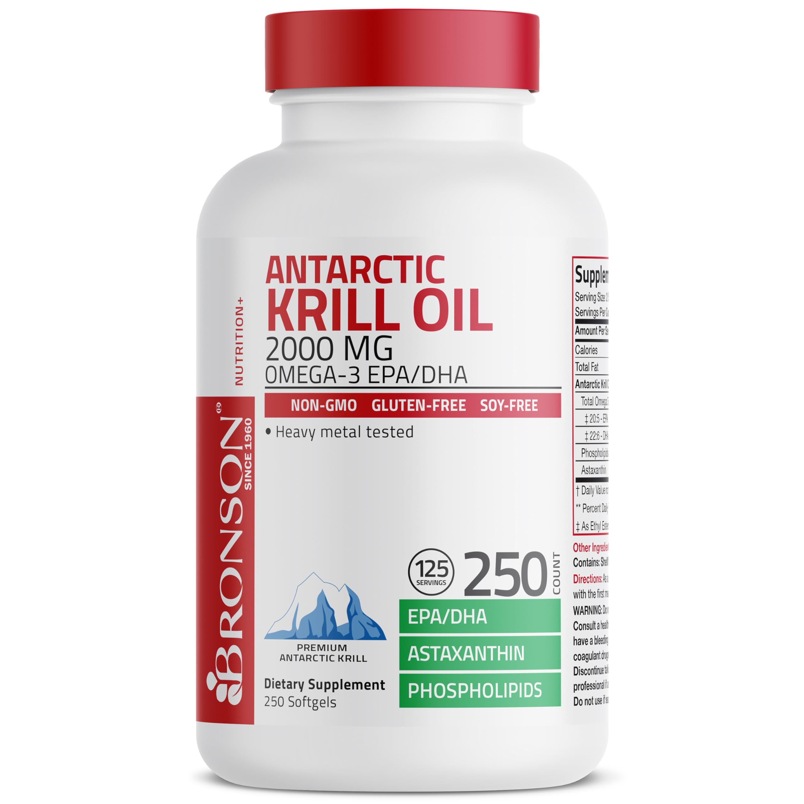 Bronson Aceite de Krill Antártico cápsulas con astaxantina para energía diaria.