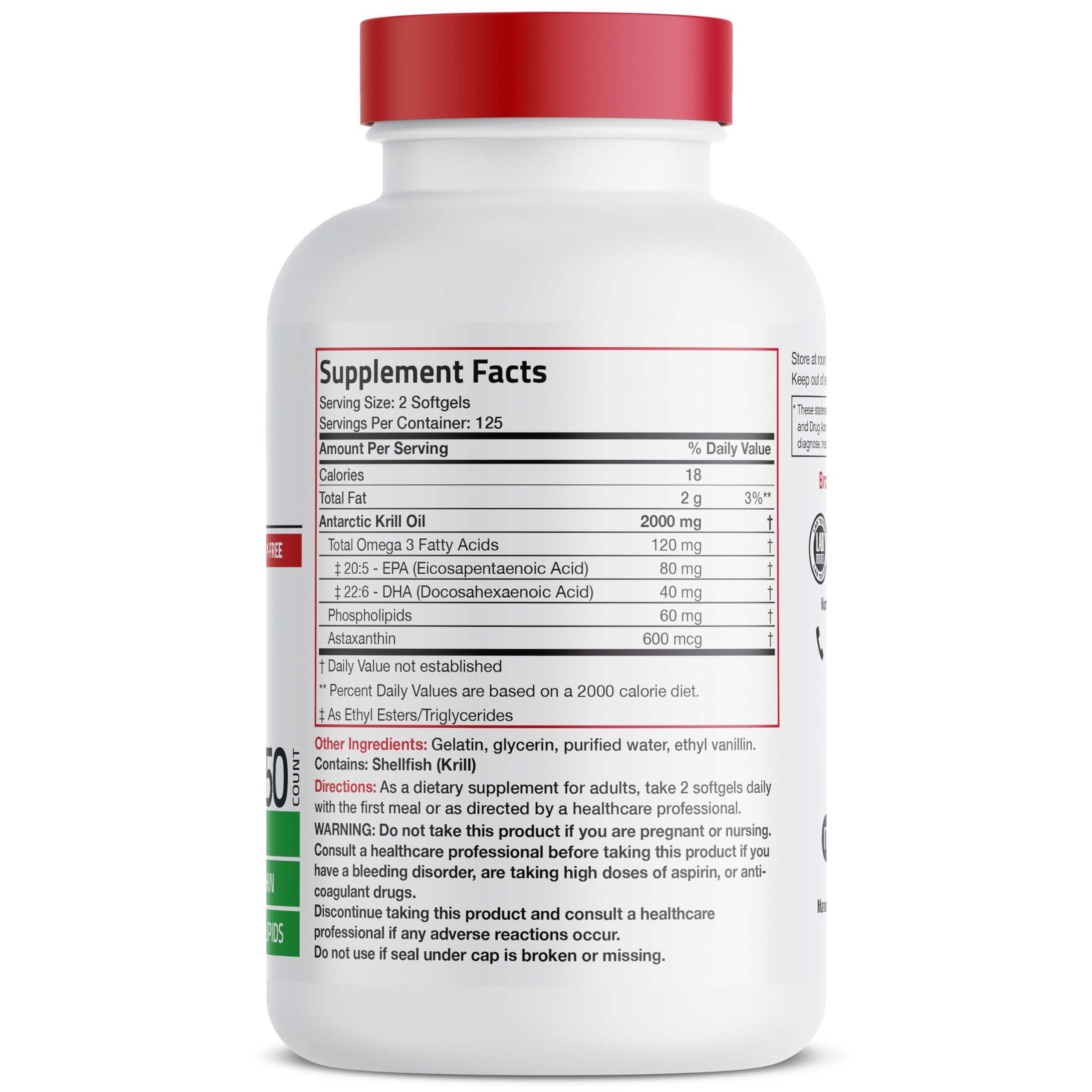 Bronson Aceite de Krill Antártico cápsulas blandas listas para consumo diario.