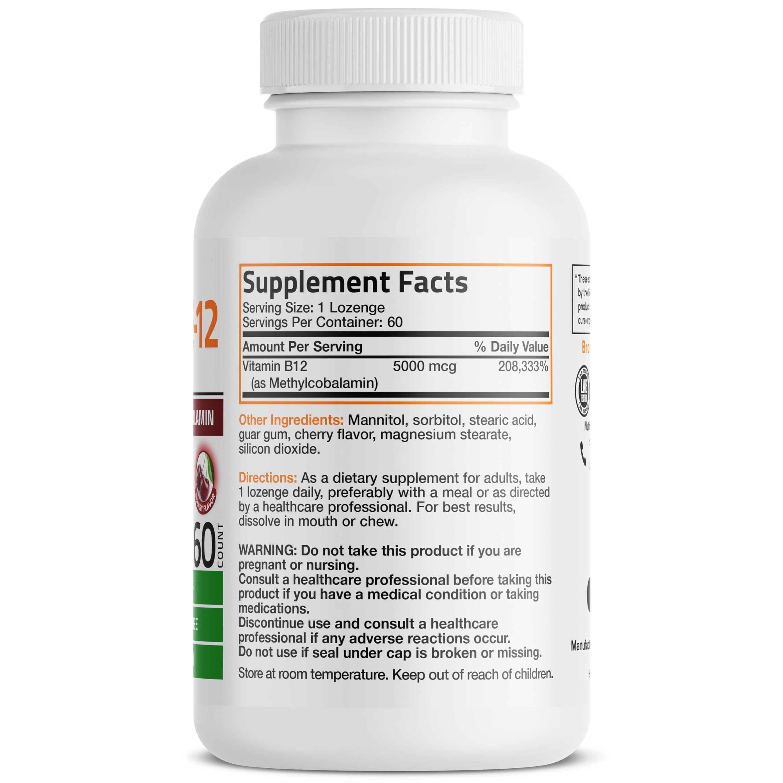 Bronson B12 metil 5000 mcg – cápsulas de disolución rápida aptas para veganos.