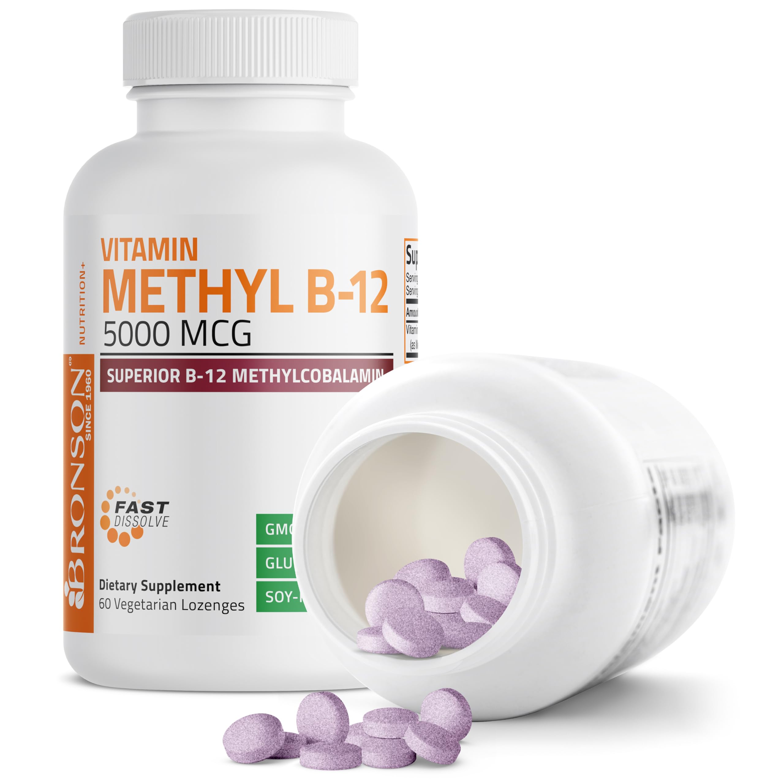 Bronson B12 metil 5000 mcg – etiqueta vegana sin animales.