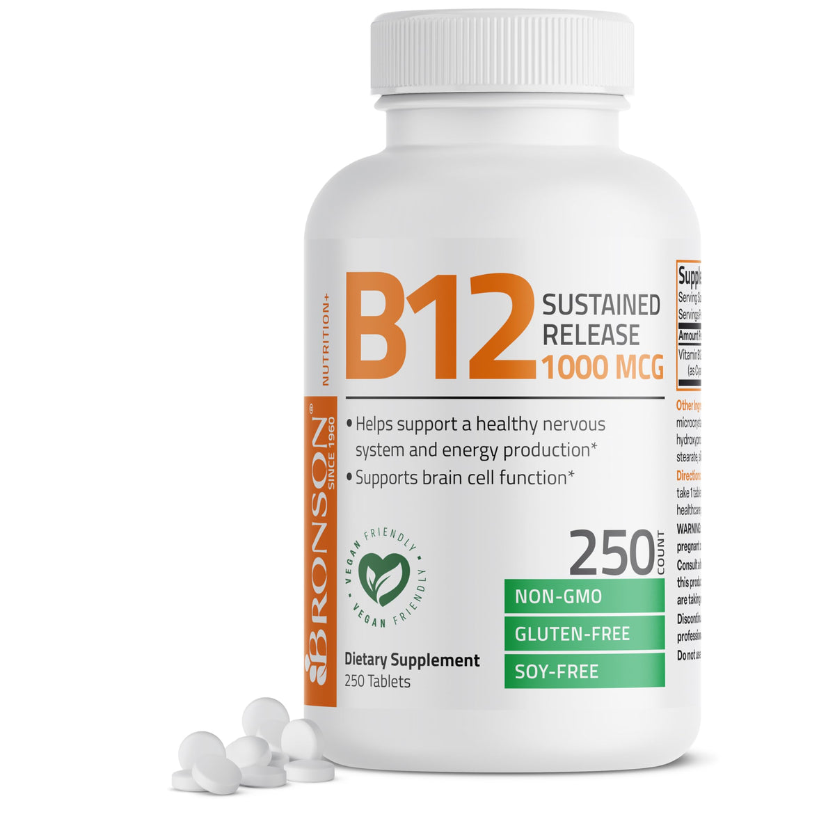 Bronson B12 tabletas en botella con liberación sostenida para energía estable