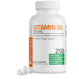 Etiqueta legible de Bronson B6 100 mg con información de dosis y calidad.
