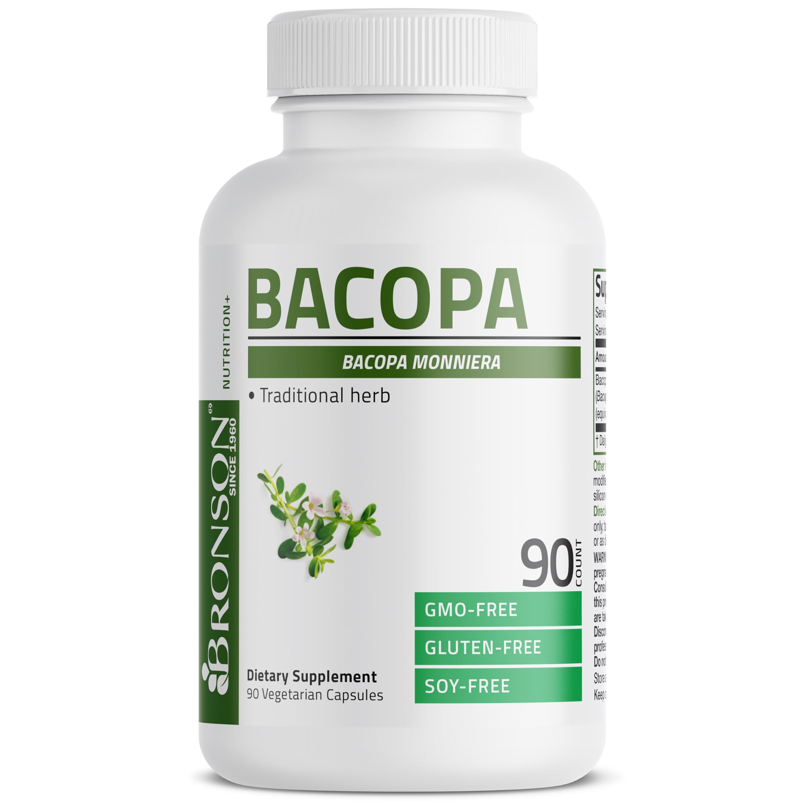 Bronson Bacopa: etiqueta detallada que resalta origen y estándares de fabricación.