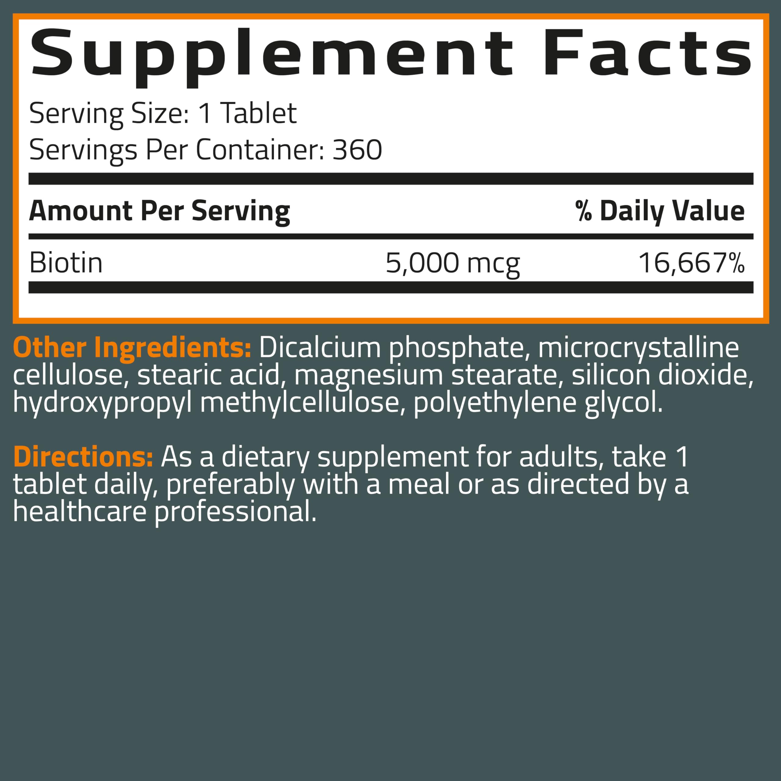 Bronson Biotina 5000 mcg 360 tabletas vegetarianas para estilo de vida activo.