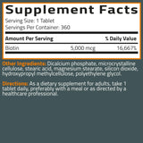 Bronson Biotina 5000 mcg 360 tabletas vegetarianas para estilo de vida activo.