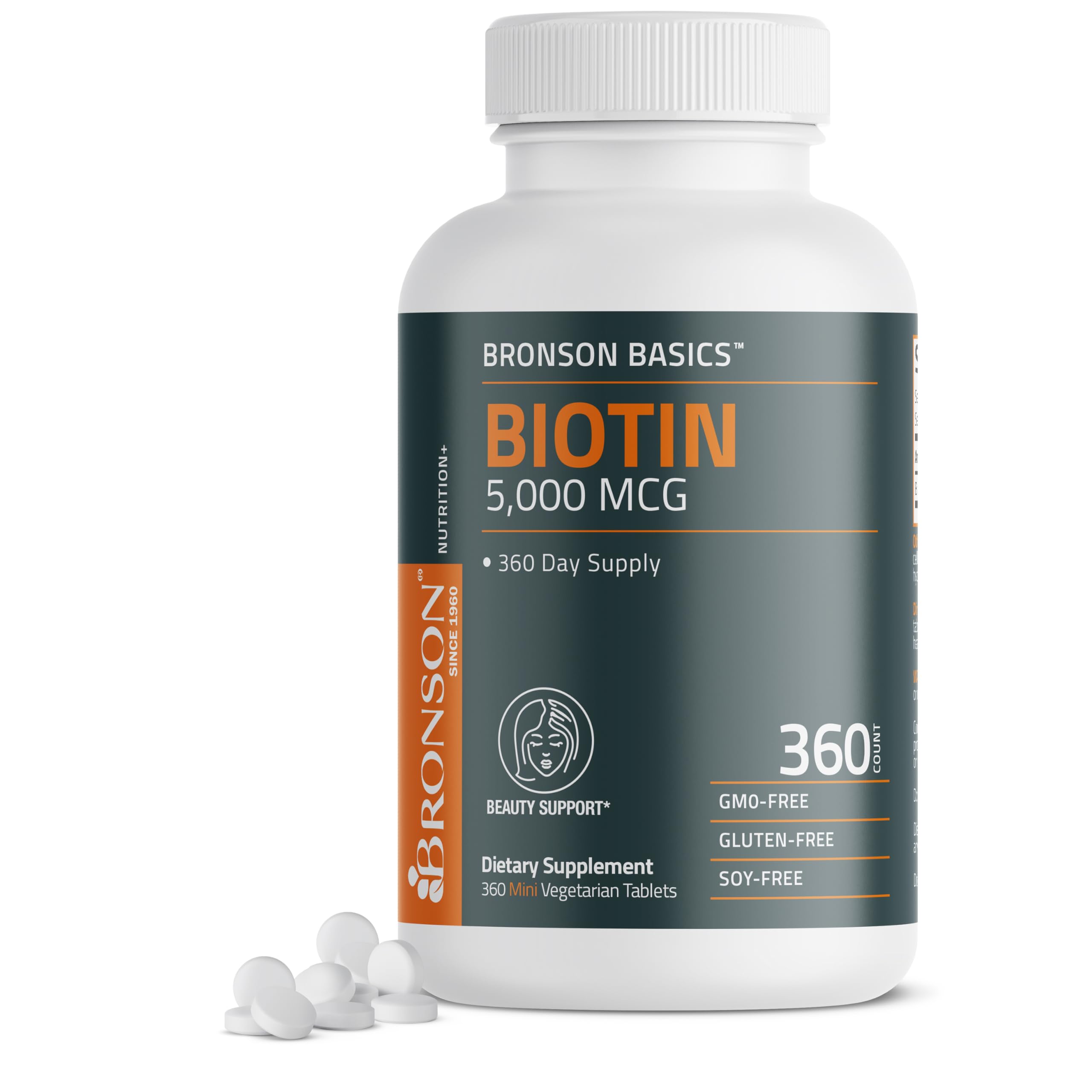 Bronson Biotina 5000 mcg tableta mini para cabello y uñas saludables.