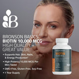 Bronson Biotina botella dosificación: fácil de tomar para energía diaria.