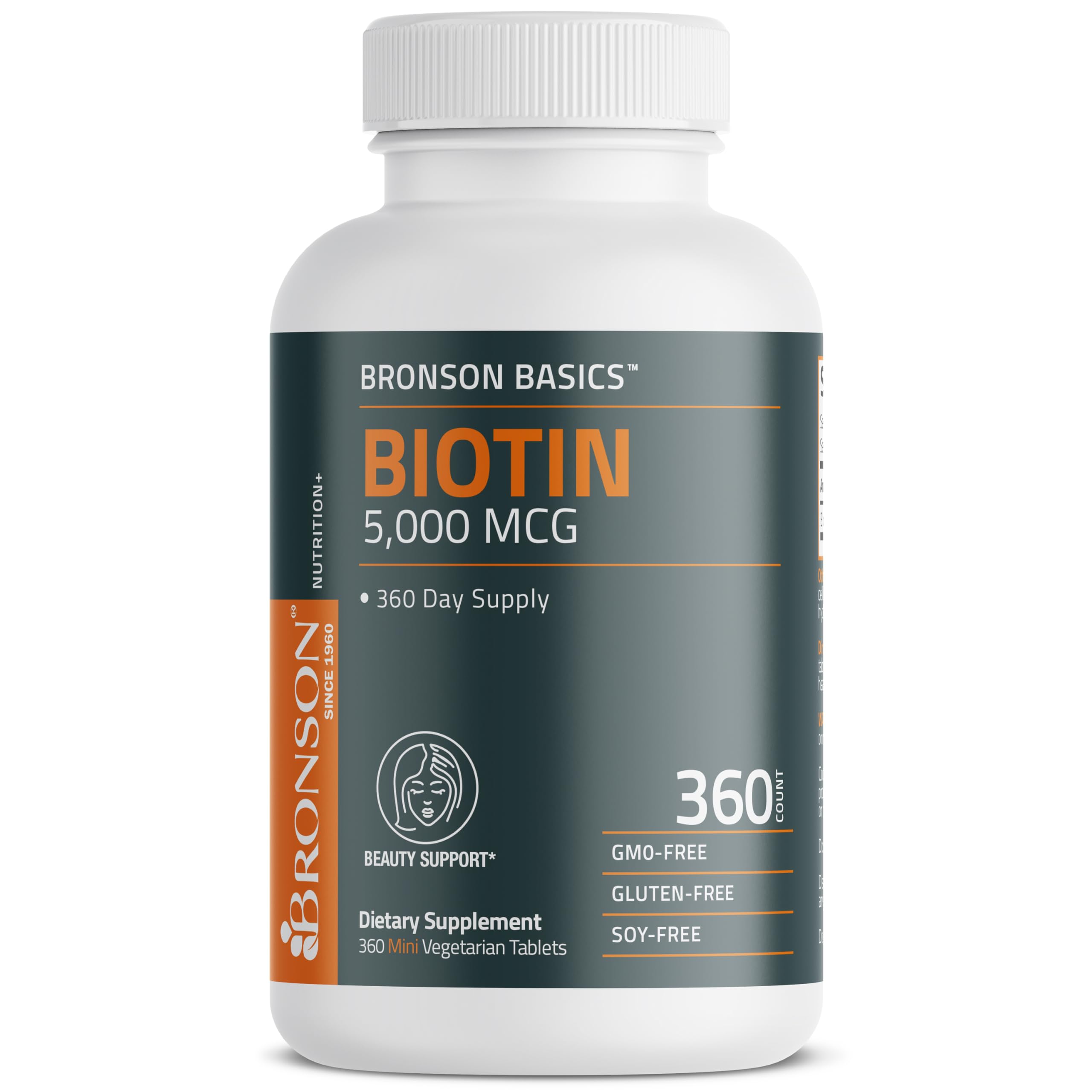 Bronson Biotina 5000 mcg tableta mini para cabello y piel radiante.