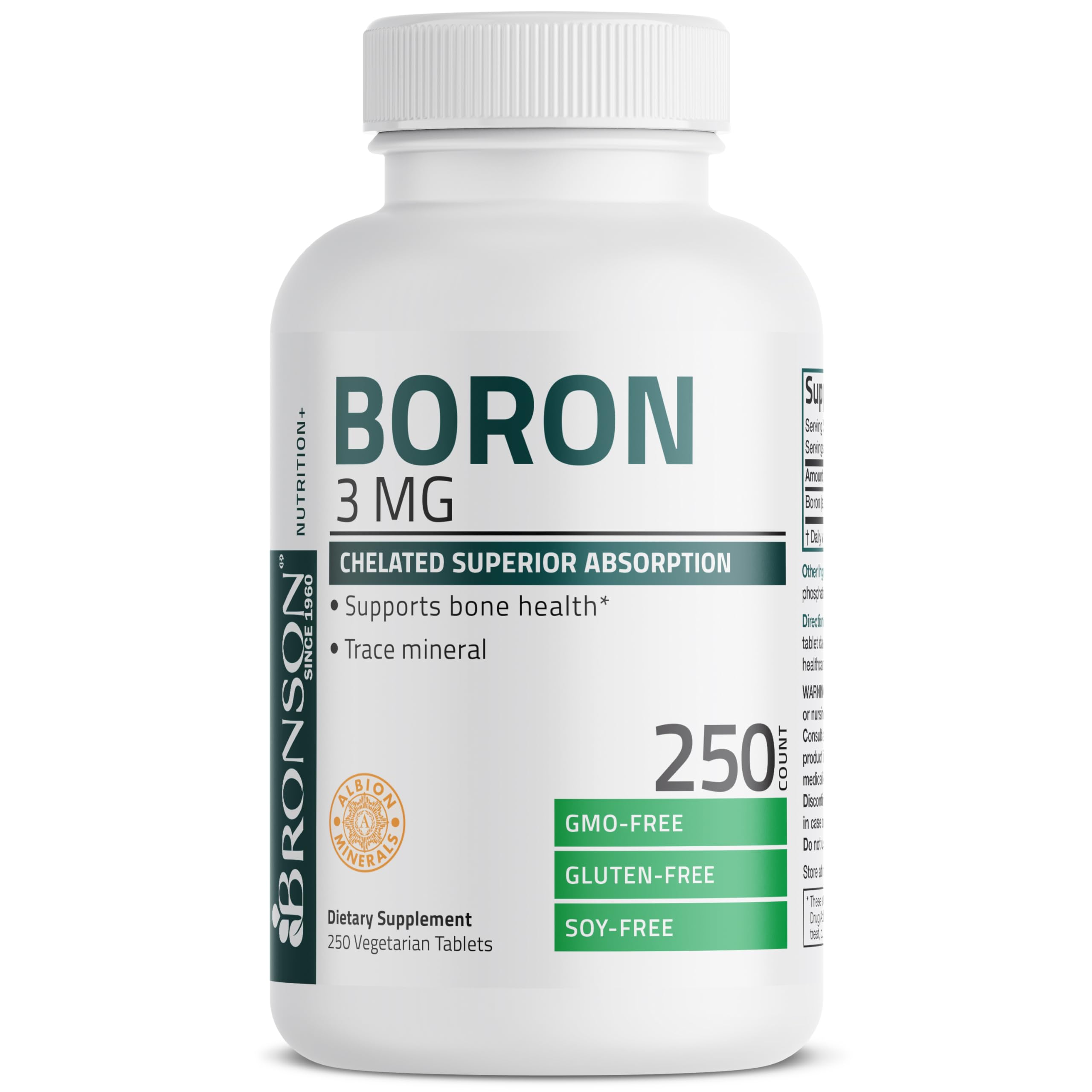 Bronson Boron 3 mg: quelado Albion para absorción superior.