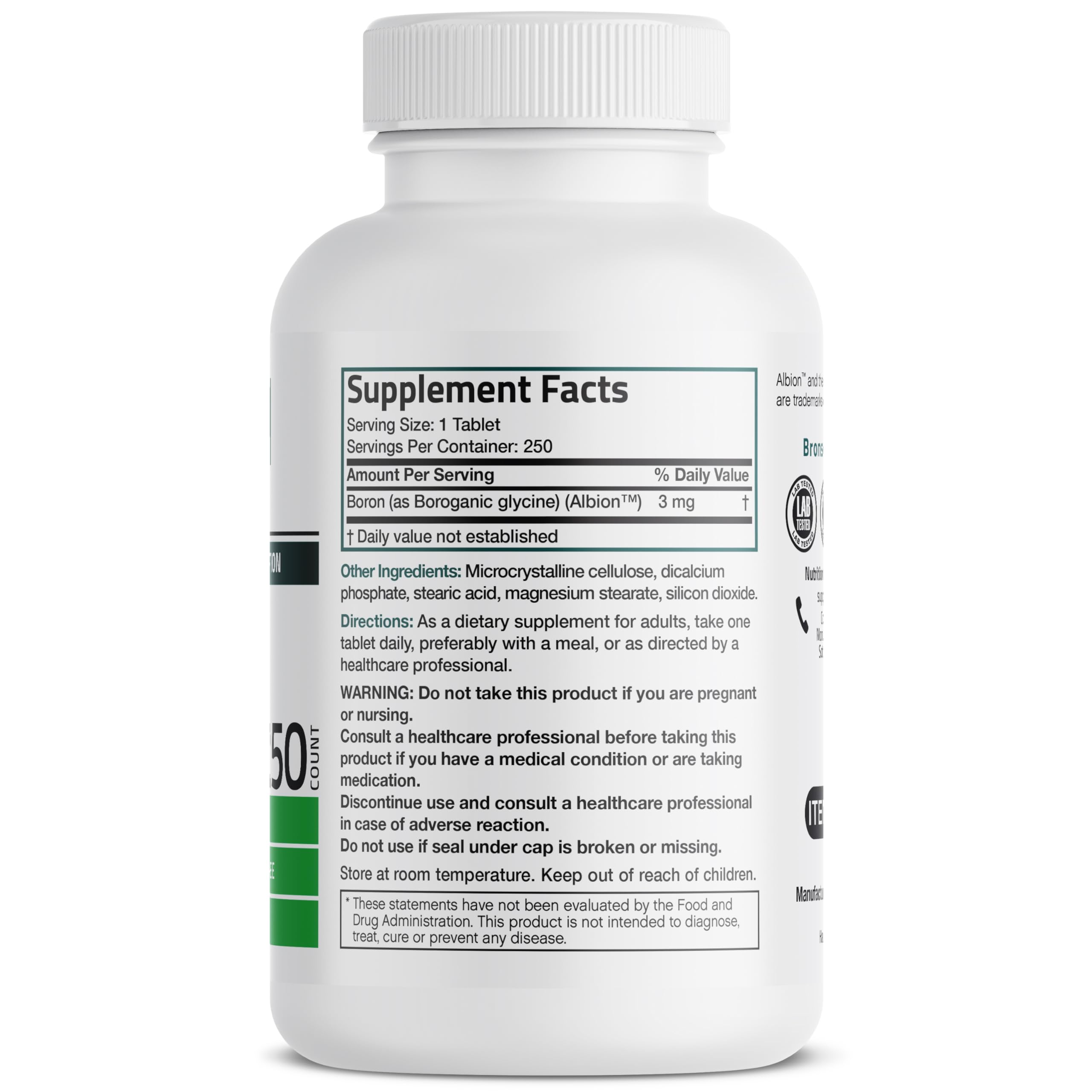Bronson Boron 3 mg: tabletas vegetarianas aptas para diversas dietas.