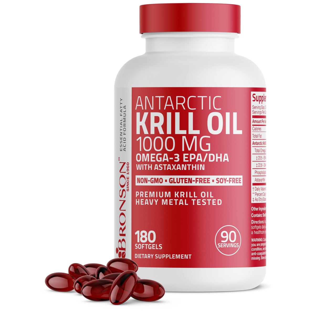 Bronson Aceite de Krill Antártico 1000 mg en botella para uso diario.