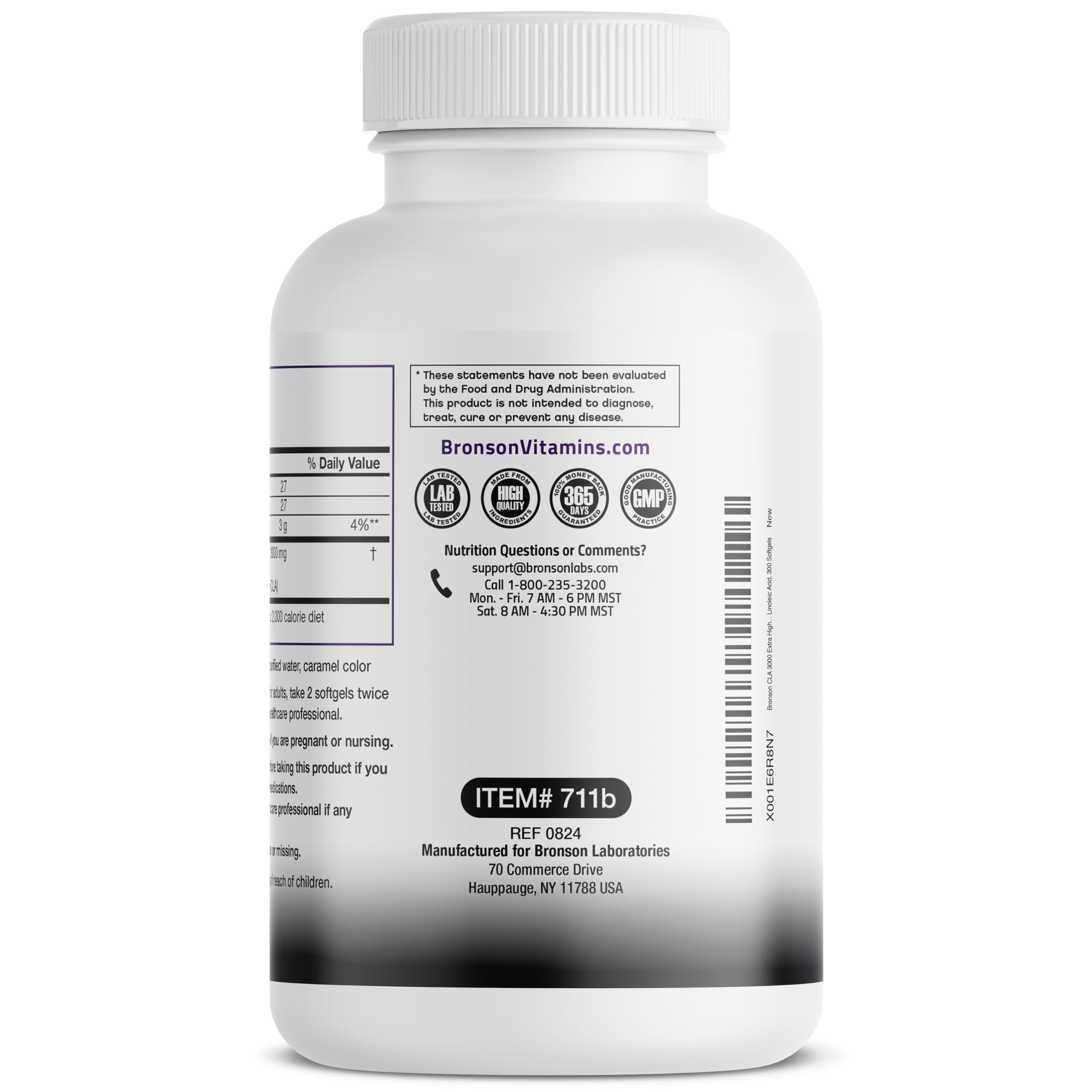 Bronson CLA 3000 no-estimulante, fórmula sin estimulantes para consumo seguro.